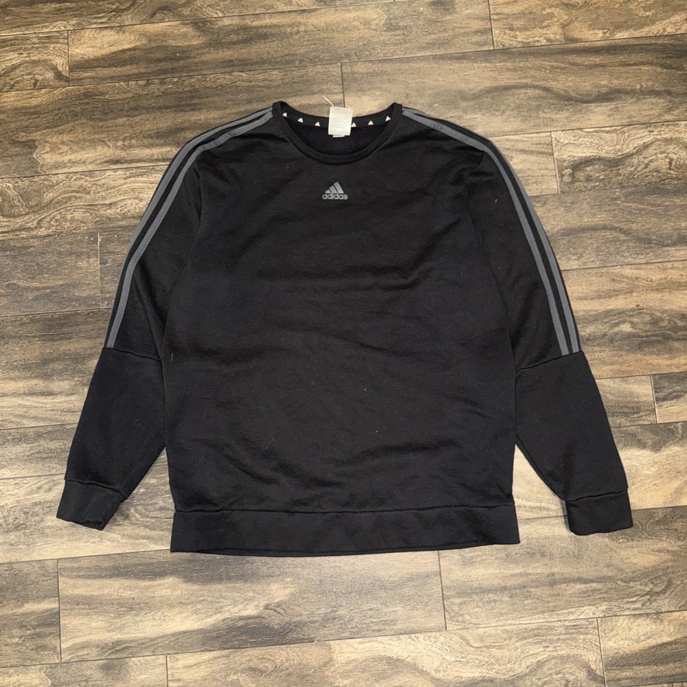Adidas Fleece Crewneck Pullover Sweater Men's Size XL Black Logo Athletic Fit